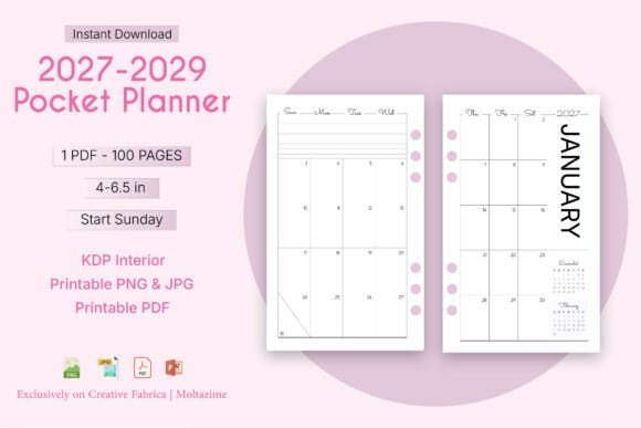 2027–2029 Pocket Calendar Printable