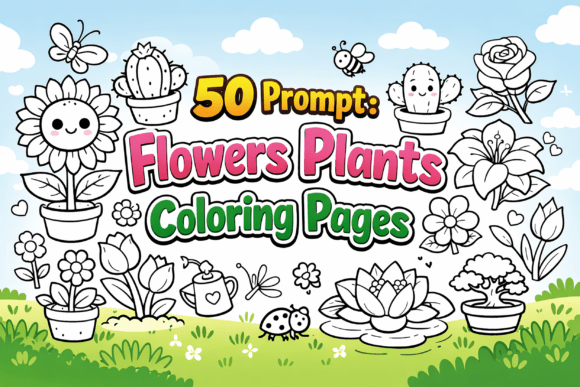 Flowers Plants Coloring Pages: 50 Prompts for AI Art