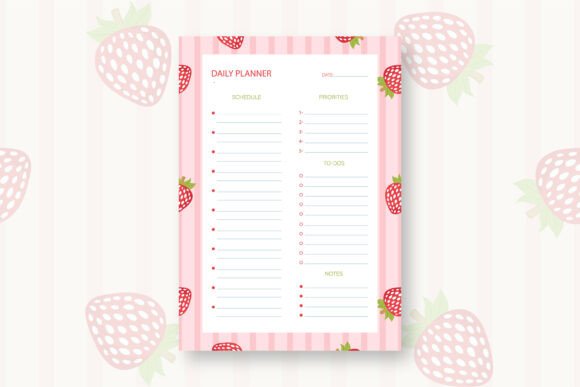 Strawberry Daily Planner Template for Organized Days