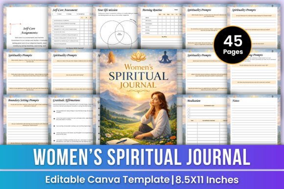 Women’s Spiritual Journal: Guided Self-Care in a Canva Template